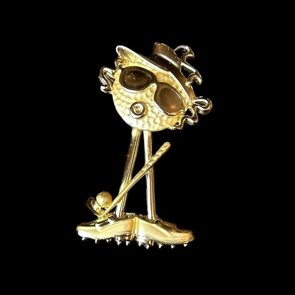 Vintage Gold Tone Golf Girl Articulated Statement Brooch/Pendant - Picture 2 of 11